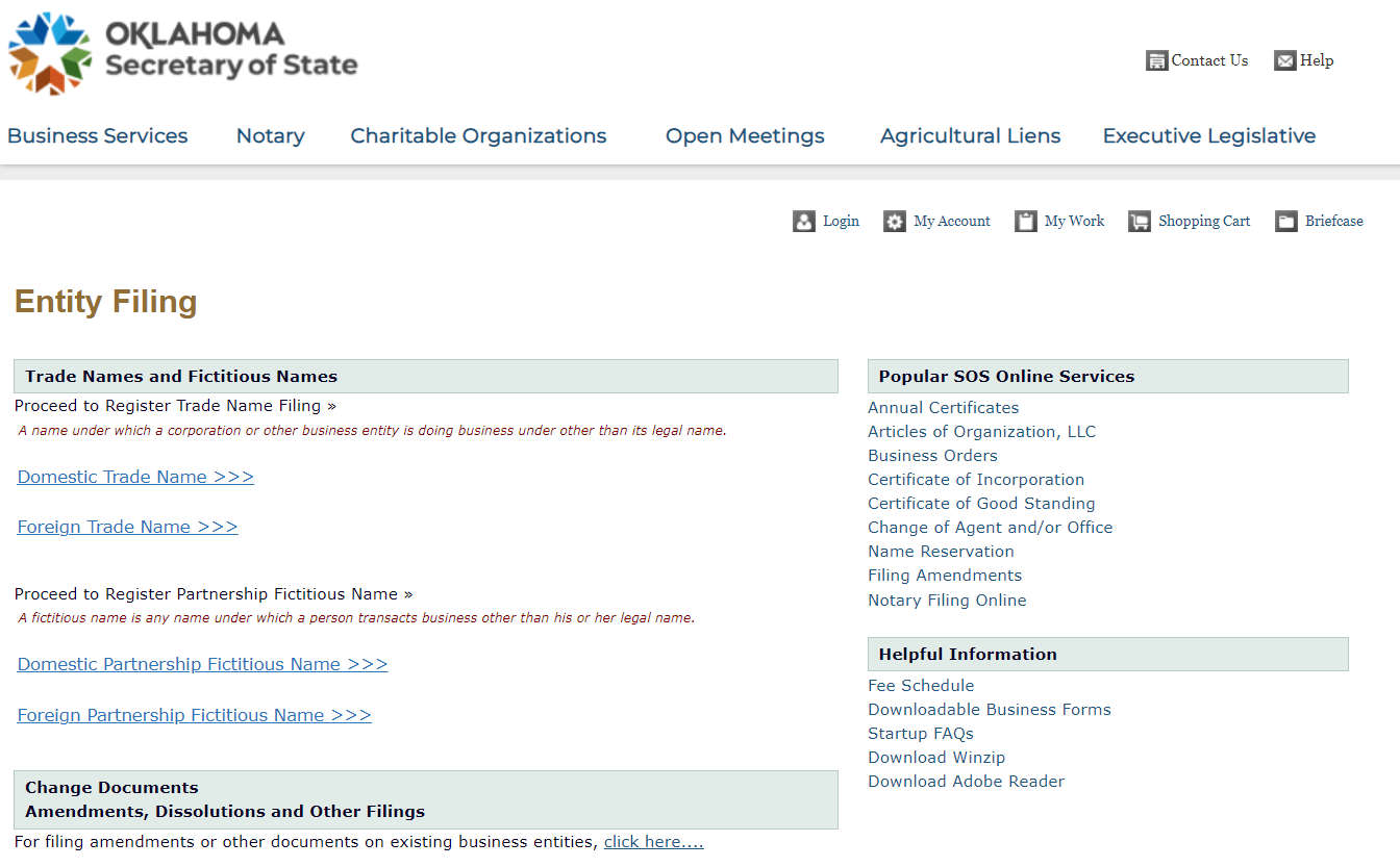 Filing the Oklahoma LLC Annual Certificate in 2026 1 Oklahoma Secretary of State online filing portal for LLC annual certificate