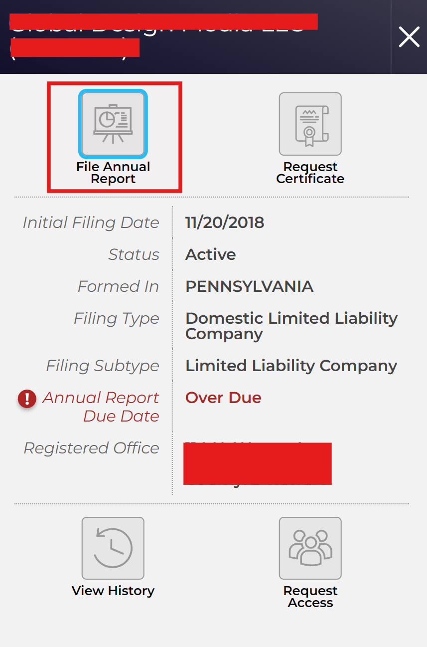 Pennsylvania LLC Annual Report icon in Business Filing Services