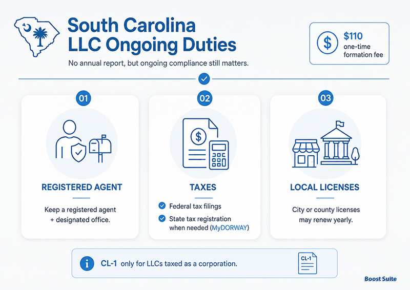 South Carolina LLC Annual Report: No Filing Required (2026) 1 South Carolina LLC compliance duties overview