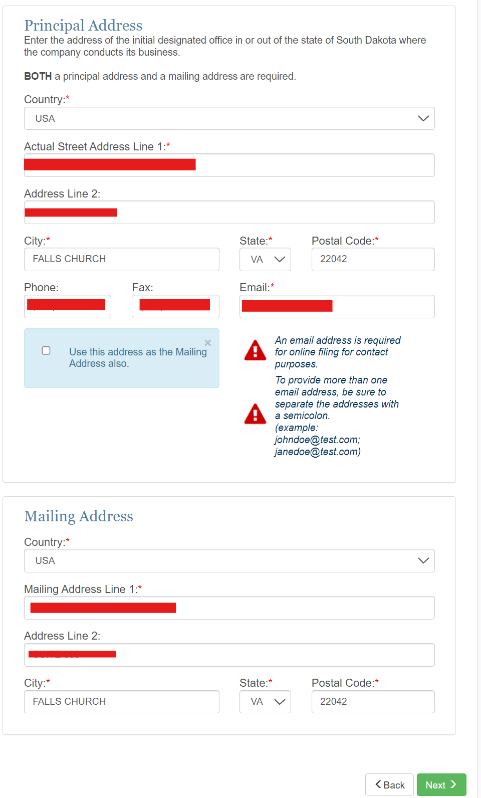 South Dakota LLC Annual Report: $55 Fee & Deadline 3 South Dakota LLC annual report entity address review screen