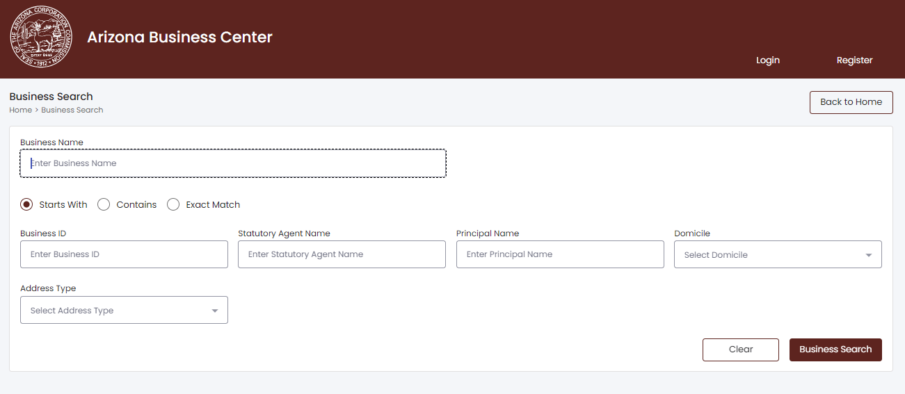 Arizona business entity search portal