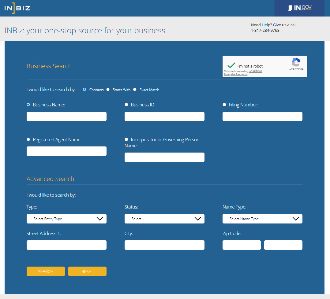 Indiana business entity search tool for LLC name availability check