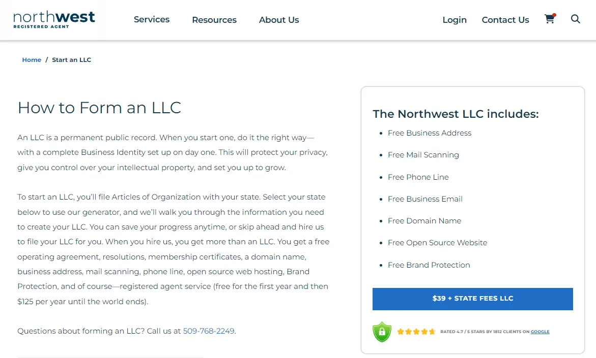 6 Best LLC Services in Texas (2026), Tested and Ranked 1 Northwest Registered Agent LLC formation service pricing and included features