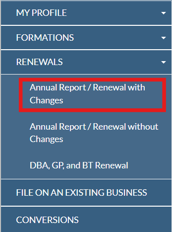Utah LLC Annual Report: 2026 Fee, Deadline & Filing Steps 2 Utah annual report renewal filing type selection screen