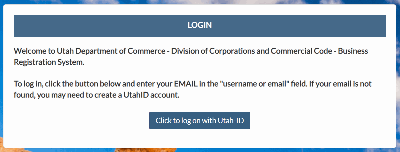 Utah LLC Annual Report: 2026 Fee, Deadline & Filing Steps 1 UtahID sign in page for business annual report filing
