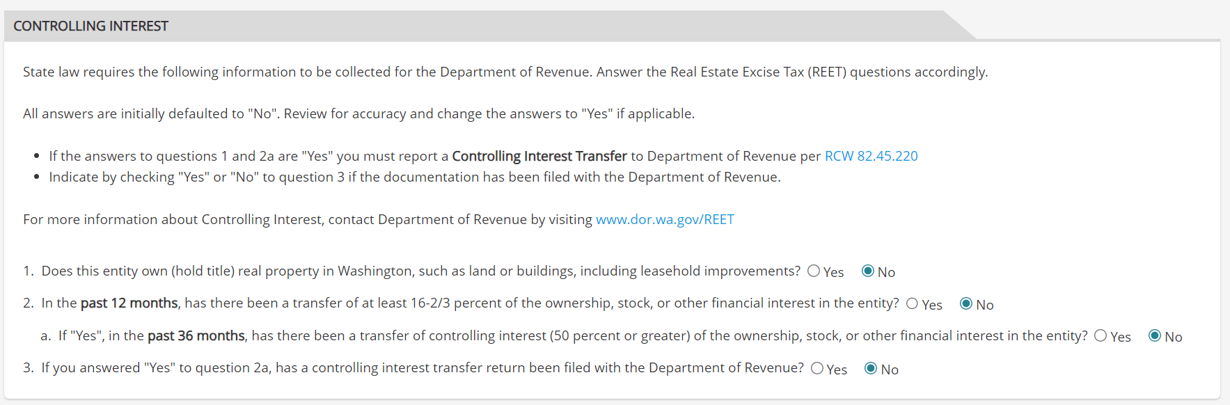 Washington LLC Annual Report: 2026 Fee, Deadline & Filing 5 Washington controlling interest questions for annual report