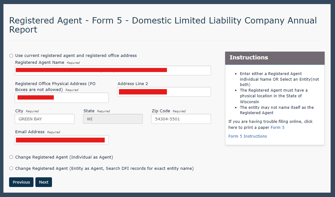 Wisconsin LLC Annual Report: 2026 Fees and Deadlines 3 Wisconsin LLC registered agent review screen