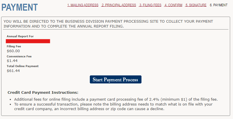 Wyoming LLC Annual Report (2026 Filing & Fee Guide) 8 Wyoming annual report card payment screen