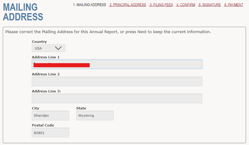 Wyoming LLC Annual Report (2026 Filing & Fee Guide) 3 Wyoming LLC mailing address update screen