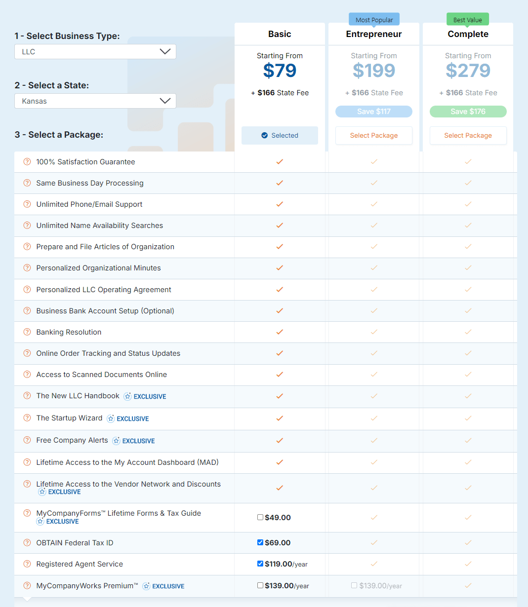 MyCompanyWorks LLC formation service pricing