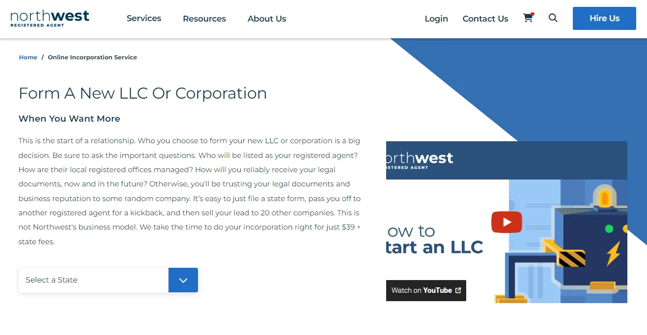 Northwest Registered Agent $39 LLC formation service