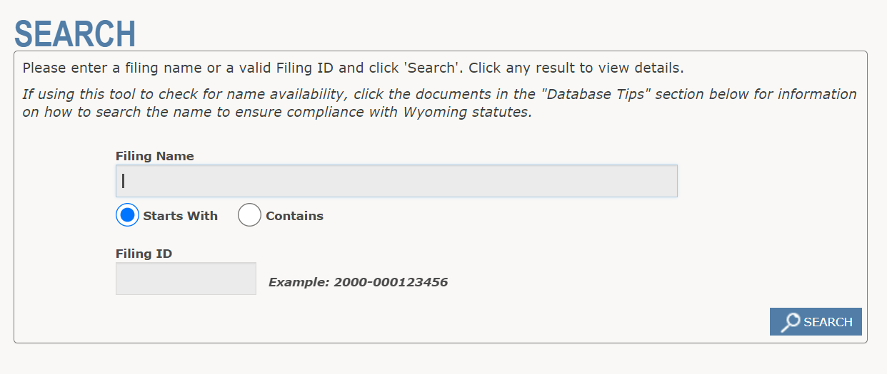 Wyoming WyoBiz business entity search