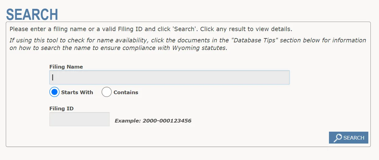 Wyoming WyoBiz business entity search