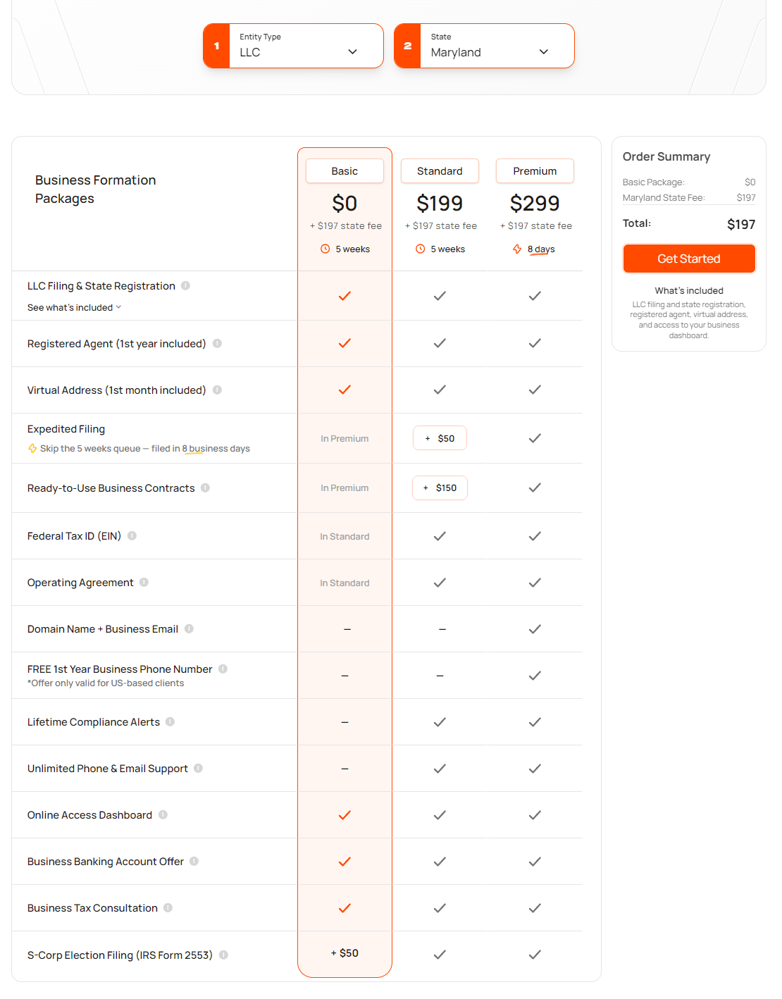 Bizee Maryland LLC service pricing