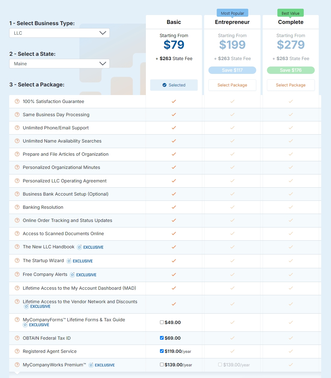 MyCompanyWorks LLC service pricing in Maine