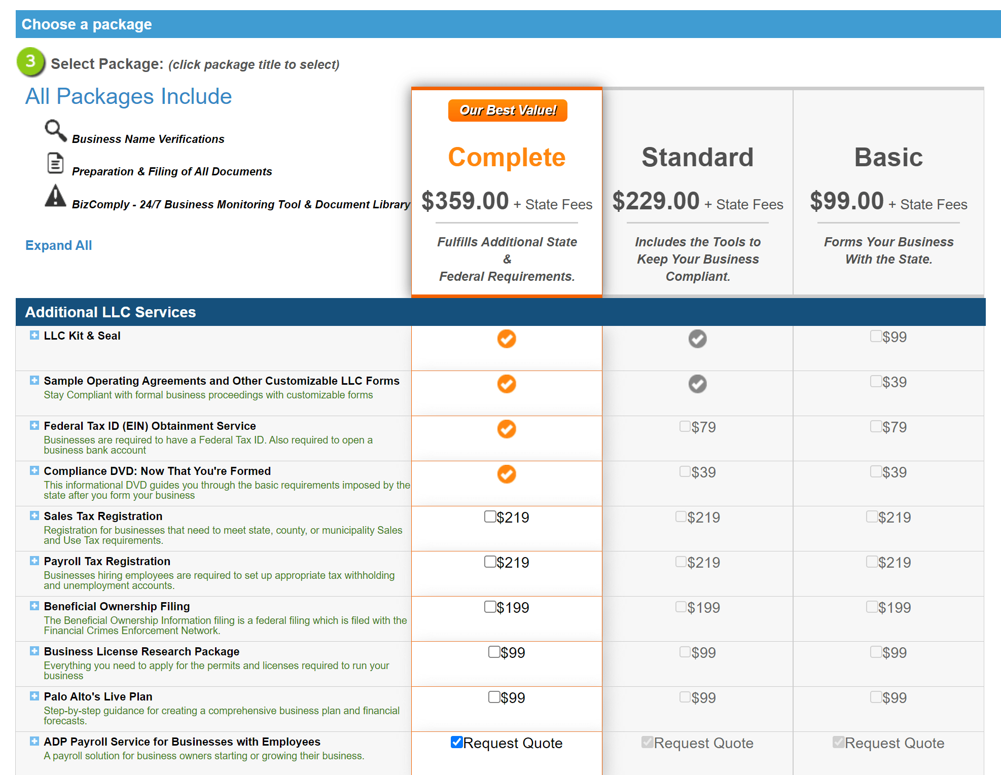 BizFilings Review: Pricing, Pros, Cons, and User Experience 1 BizFilings LLC formation packages and pricing