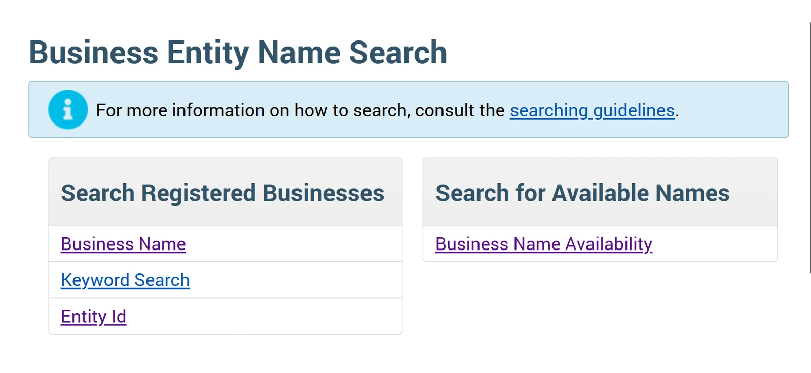 New Jersey Business Entity Search: Free Names and IDs, Paid Status 1 New Jersey Business Entity Name Search page with Business Name, Keyword Search, Entity Id and Business Name Availability links