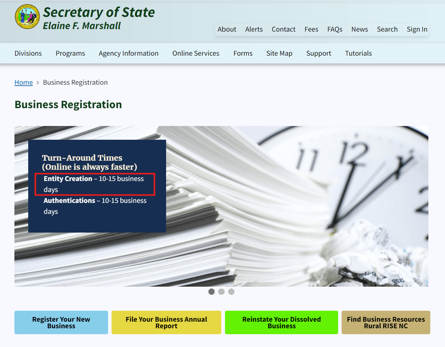 North Carolina LLC processing time of 10 to 15 business days