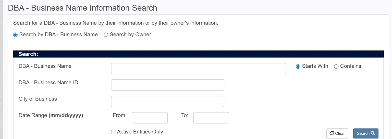 South Dakota Business Entity Search, DBAs Included 2 South Dakota DBA Business Name Information Search with a Search by Owner option
